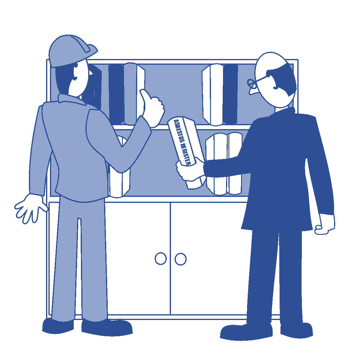 Two workers with an asbestos register because of the Asbestos Your Duty Campaign Two workers with an asbestos register because of the Asbestos Your Duty Campaign