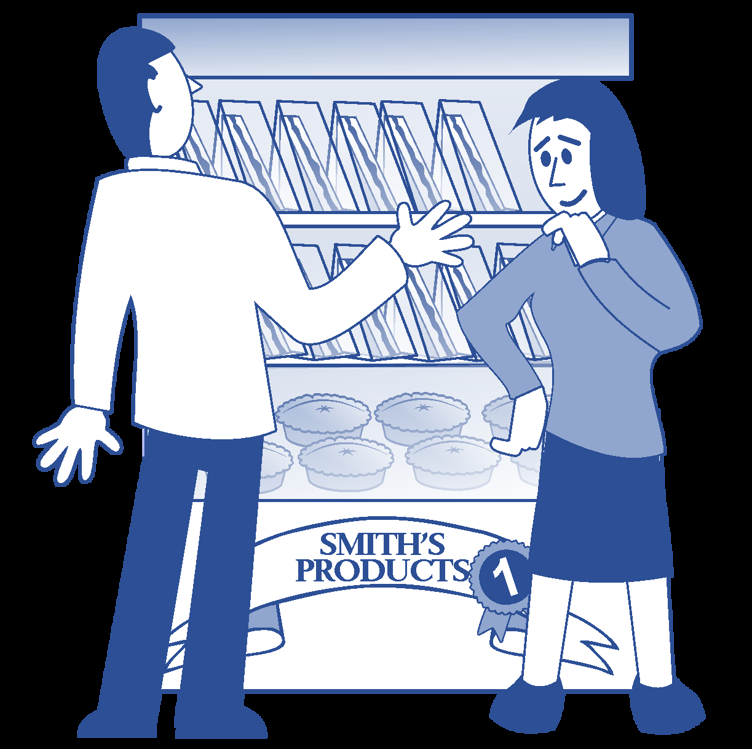 Selling food at a market stall.
