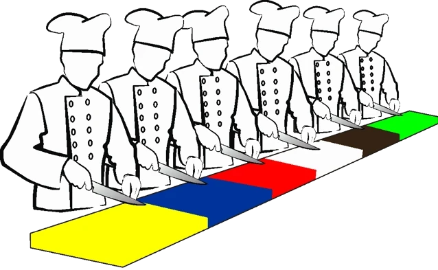 chefs with different coloured chopping boards for different types of food chefs with different coloured chopping boards for different types of food