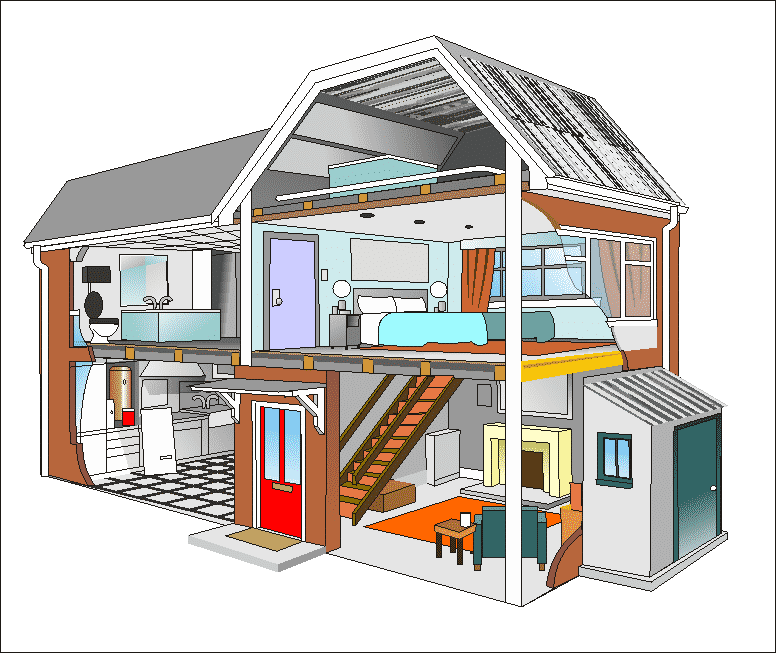 Residential property diagram highlighting possible locations of asbestos Residential property diagram highlighting possible locations of asbestos