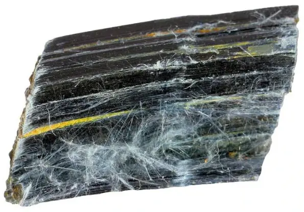 Crocidolite or blue asbestos. Crocidolite or blue asbestos.