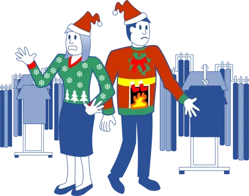 Stressed out temporary staff during a busy Christmas retail period Stressed out temporary staff during a busy Christmas retail period