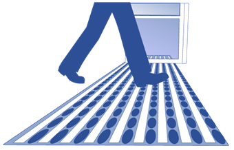 man walking on a matt as a control measure to avoid slips trips and falls in wet weather man walking on a matt as a control measure to avoid slips trips and falls in wet weather