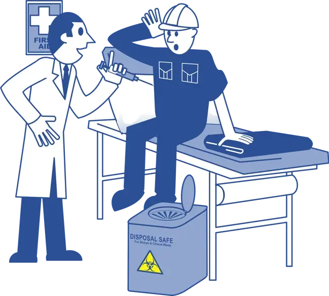 sharps in use in a medical setting with a sharps bin present sharps in use in a medical setting with a sharps bin present