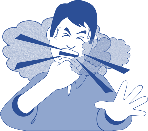 Worker dealing with symptoms of dust inhalation Worker dealing with symptoms of dust inhalation