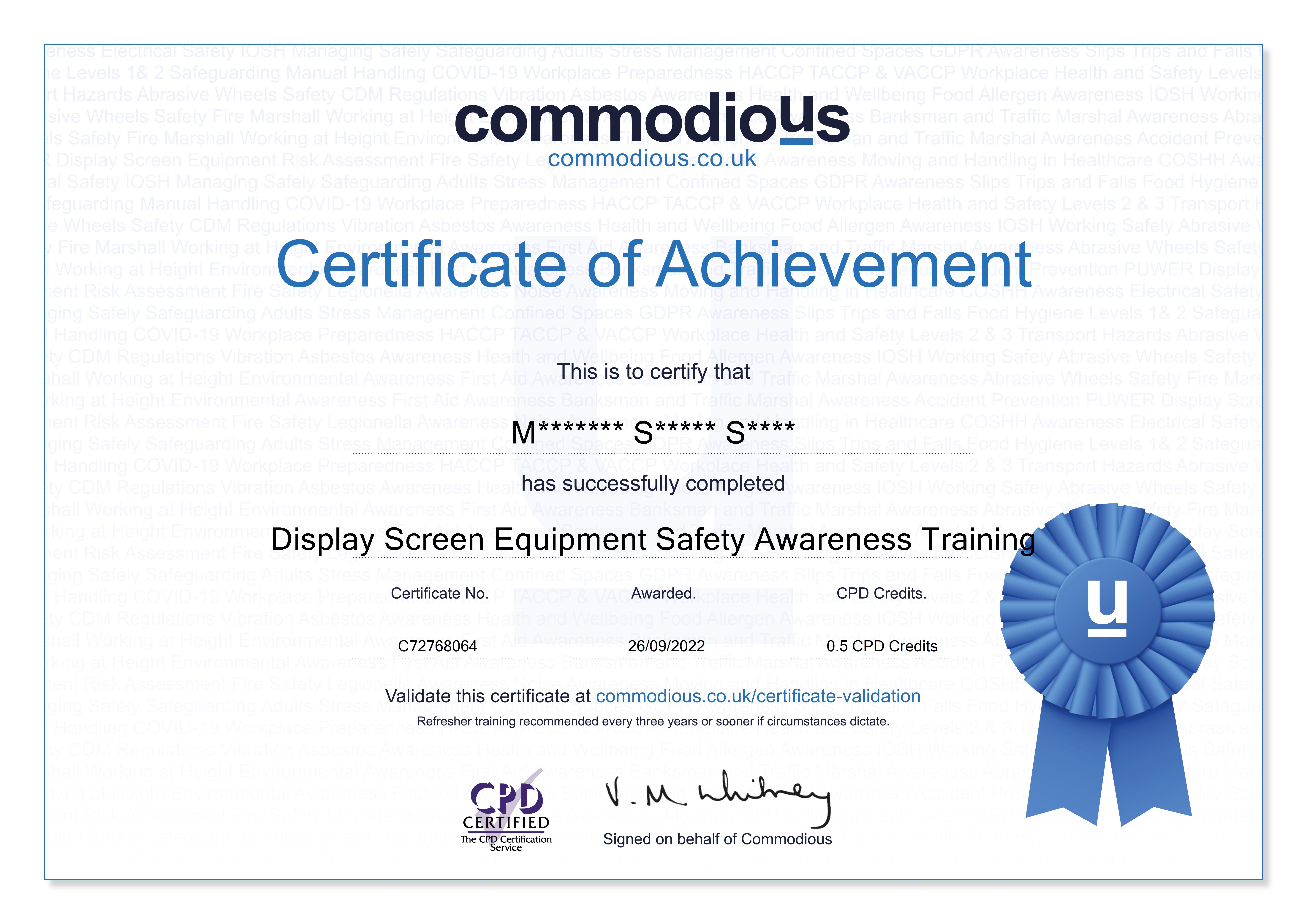 Commodious certificate C72768064