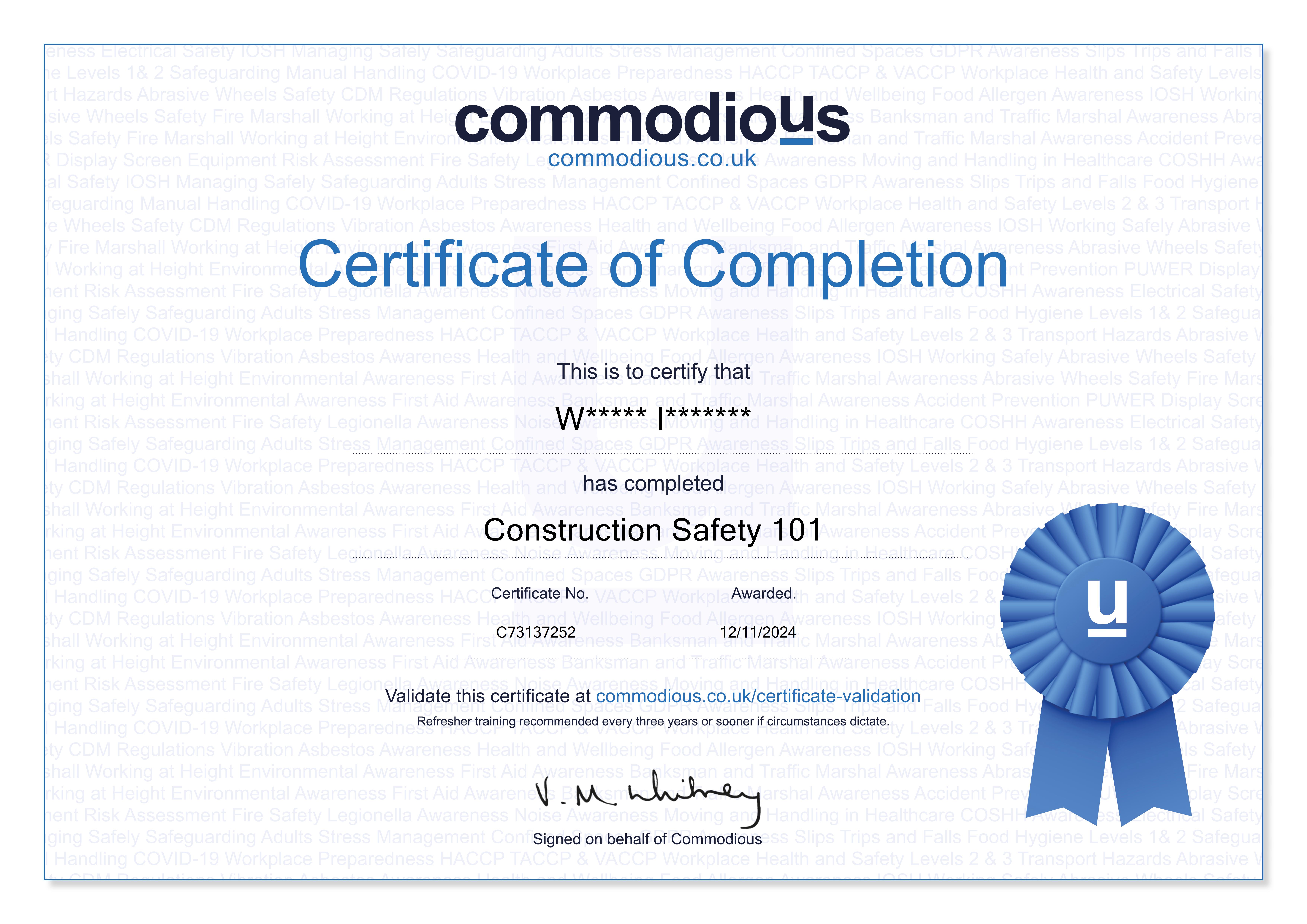 Commodious certificate C73137252