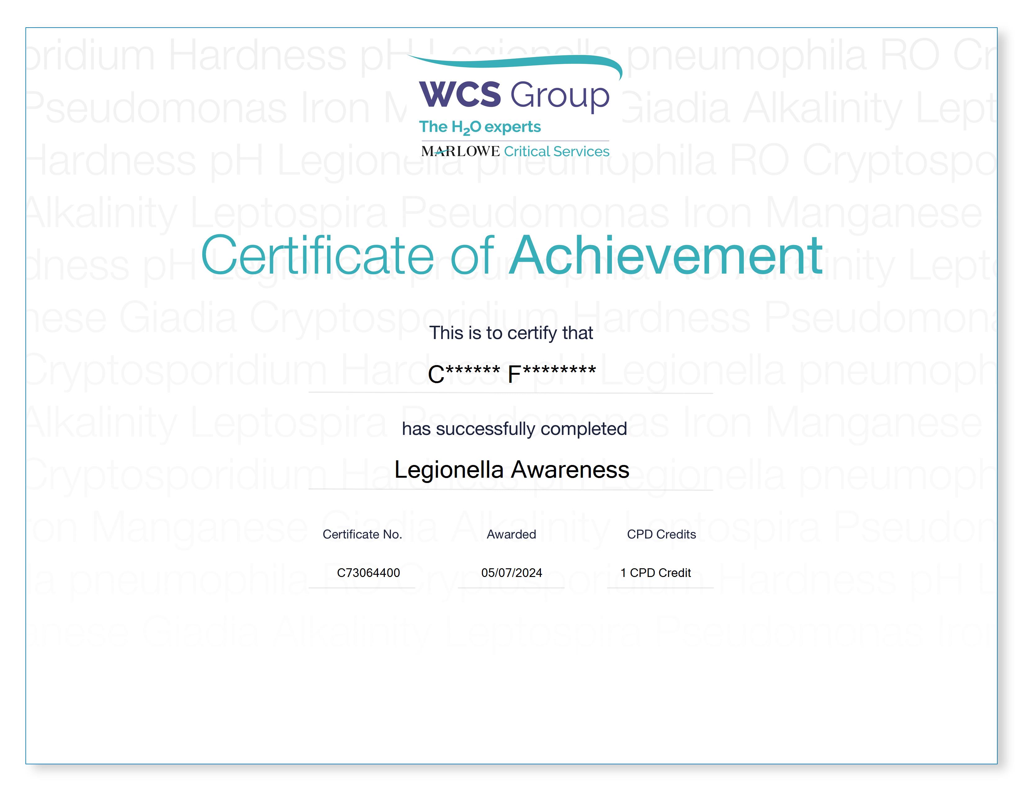 Commodious certificate C73064400
