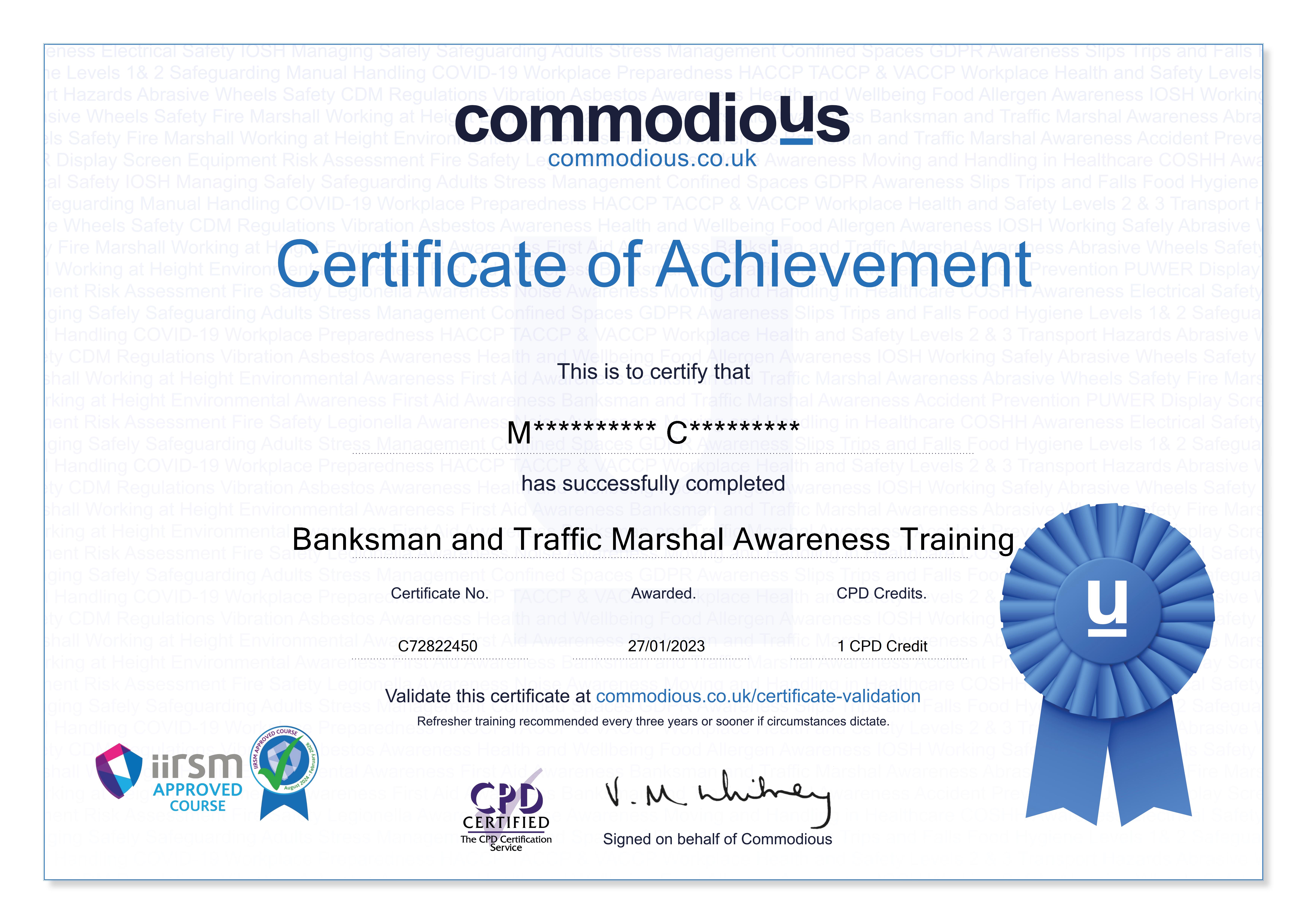 Commodious certificate C72822450